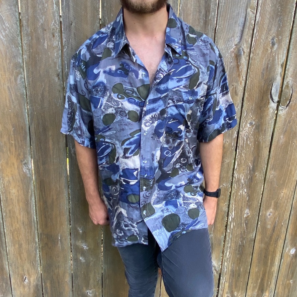 Vintage | Men’s Short Sleeve Silk Shirt Large